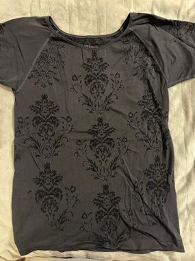 Active USA Black Short Sleeve Tee with Tonal Damask Print